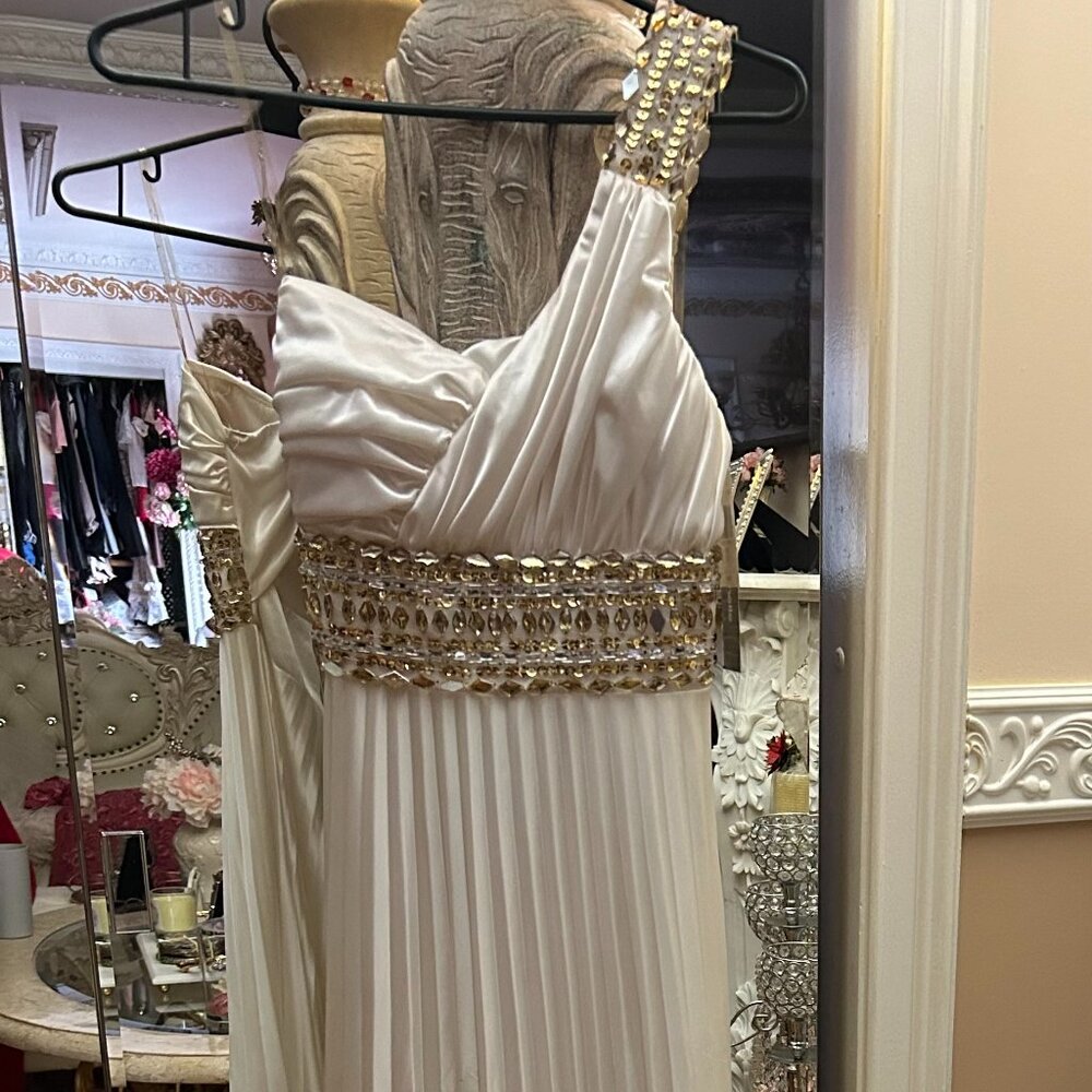 One Shoulder White Dress with Rhinestones